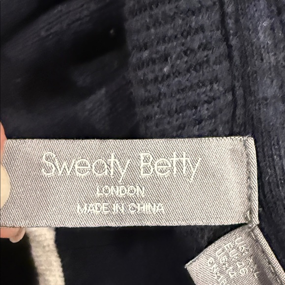 Sweaty Betty Women’s Navy Funnel Neck Half Zip-Up Sweater White Trim Size 14 - Picture 7 of 14